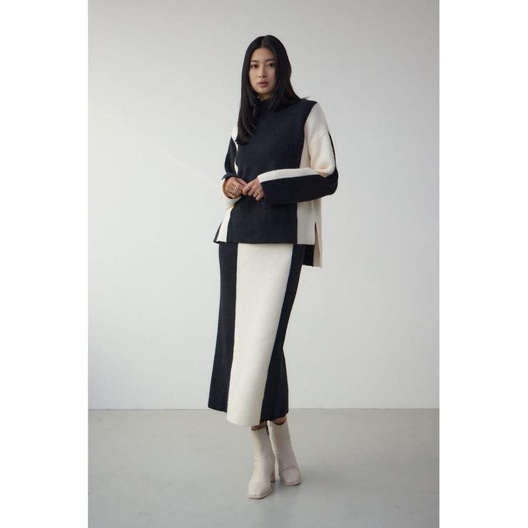 バイカラーIラインニットスカート | AZUL BY MOUSSY | 詳細画像3 