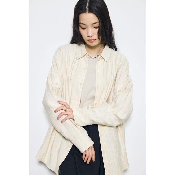 スリーブボタンストライプシャツ | AZUL BY MOUSSY | 詳細画像4 
