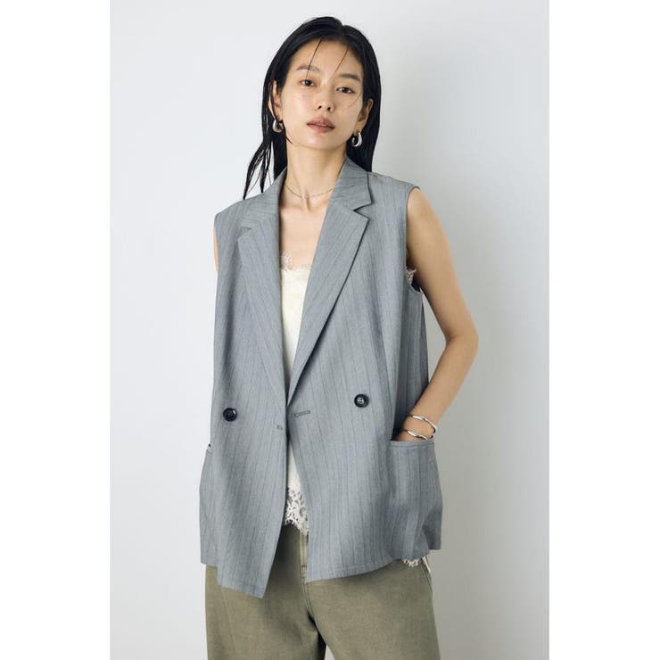 柄GRY5 | ストライプテーラードジレ | AZUL BY MOUSSY
