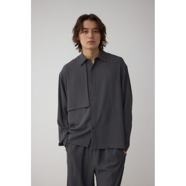 suavele トロミシャツ　ネイビー C/Tトロミアシンメトリー長袖シャツ[品番：AZLW0023732]｜AZUL
