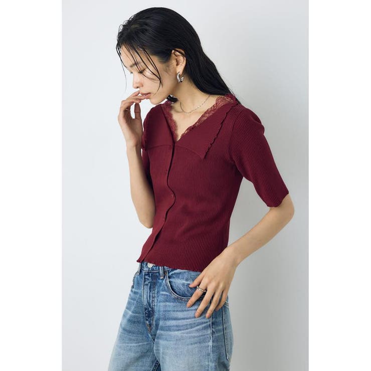 ネックレース5分袖ニットトップス | AZUL BY MOUSSY | 詳細画像19 