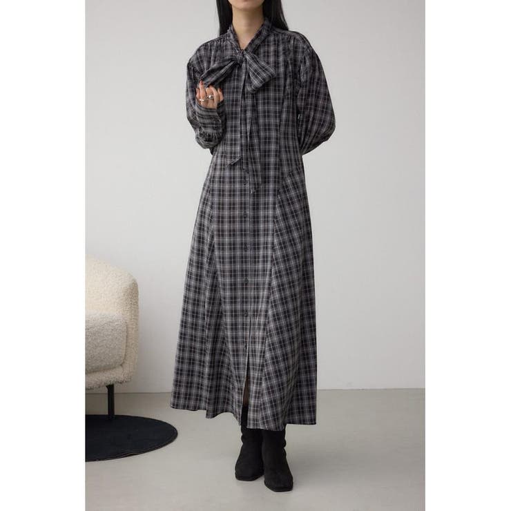 チェックボウタイワンピース | AZUL BY MOUSSY | 詳細画像1