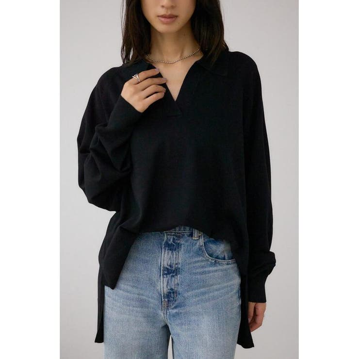 BLK | ポロカラーフォルムニットプルオーバー | AZUL BY MOUSSY
