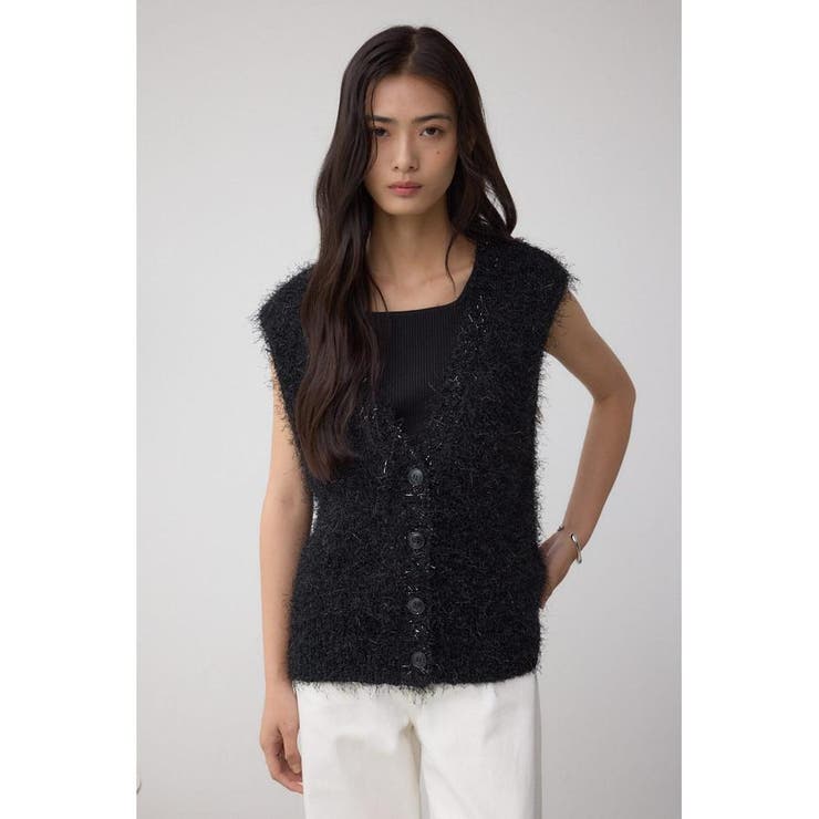 ラメフェザーVネックニットベスト | AZUL BY MOUSSY | 詳細画像12 
