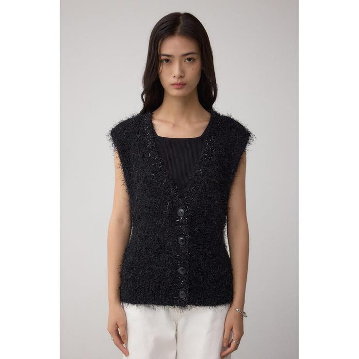 ラメフェザーVネックニットベスト | AZUL BY MOUSSY | 詳細画像14 