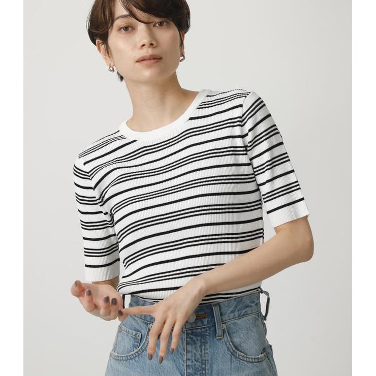 HALF SLEEVE RIB KNIT TOPS[品番：AZLW0018583]｜AZUL BY  MOUSSY（アズールバイマウジー）のレディースファッション通販｜SHOPLIST（ショップリスト）