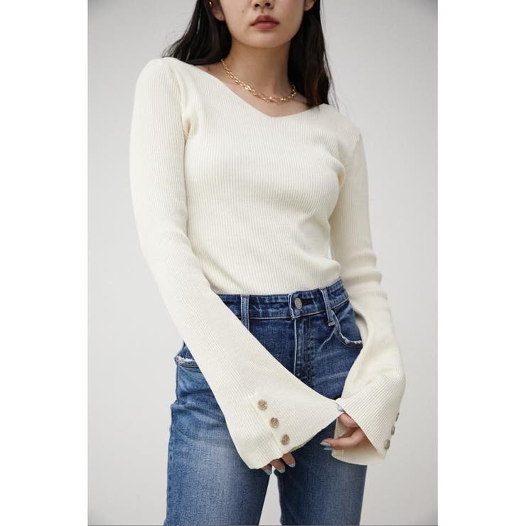 O/WHT1 | 2WAY SLEEVE BUTTON RIB KNIT | AZUL BY MOUSSY