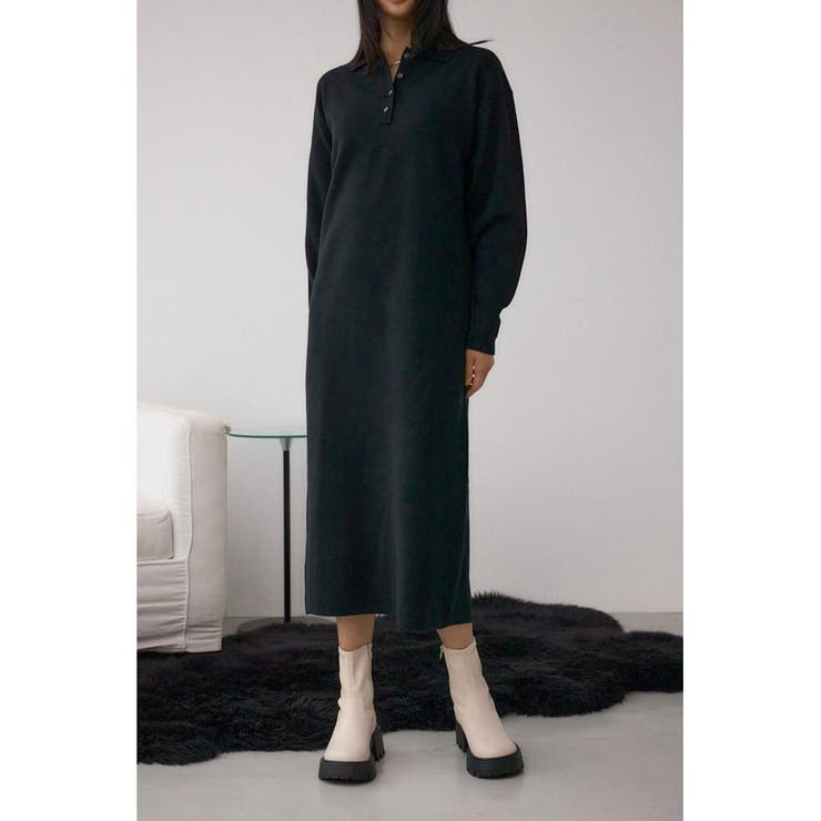 格上げ ポロカラーニットワンピース | AZUL BY MOUSSY | 詳細画像1 