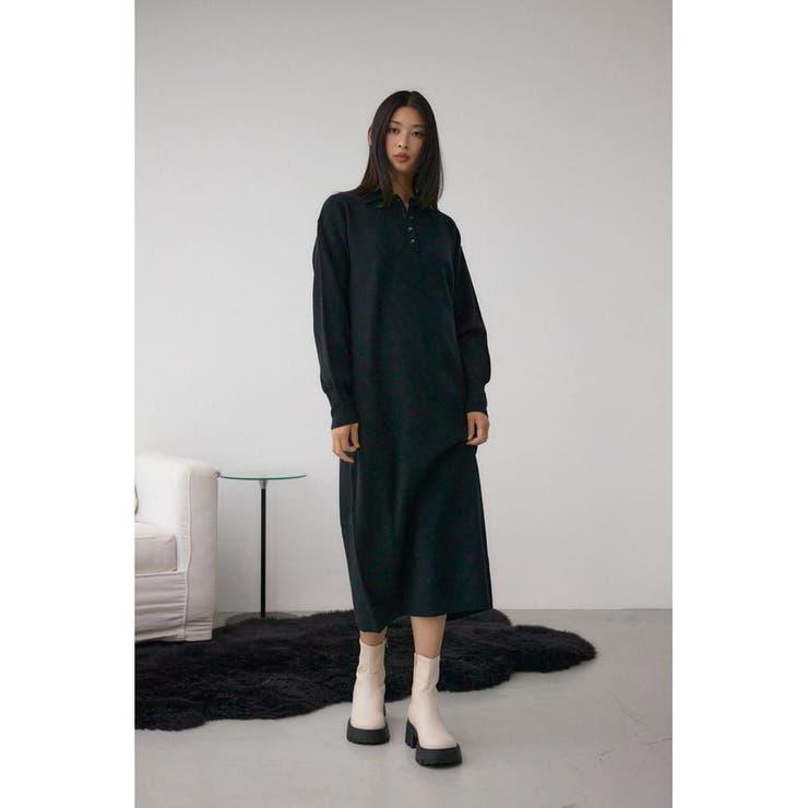 格上げ ポロカラーニットワンピース | AZUL BY MOUSSY | 詳細画像4 