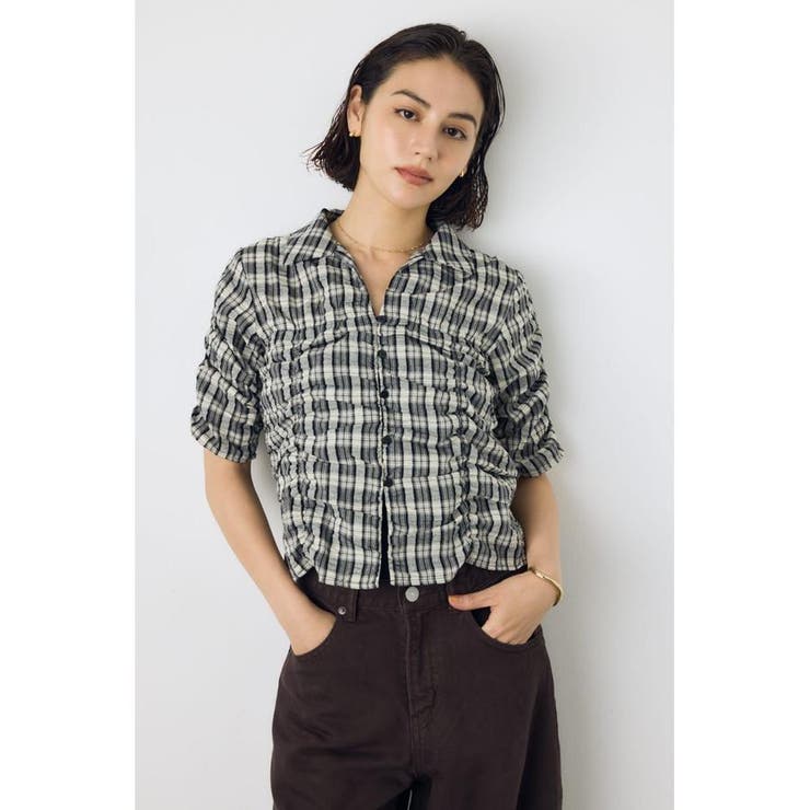 柄BLK5 | チェックシャーリング半袖シャツ | AZUL BY MOUSSY