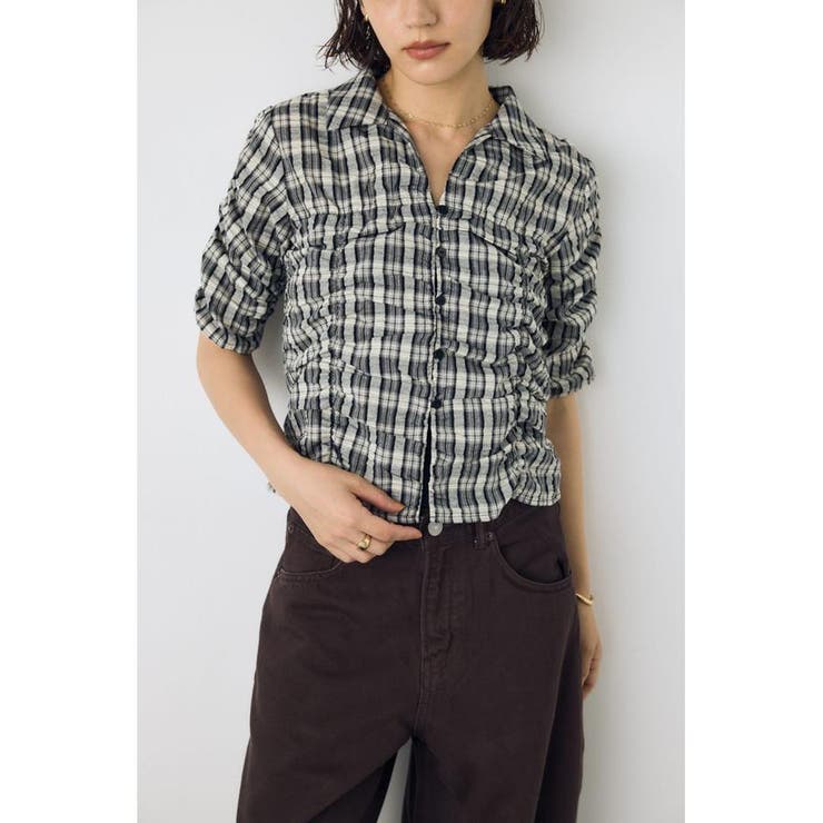 チェックシャーリング半袖シャツ | AZUL BY MOUSSY | 詳細画像1 
