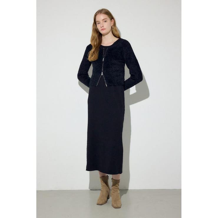 Wジップシャギーカーデセットニットワンピース | AZUL BY MOUSSY | 詳細画像2 