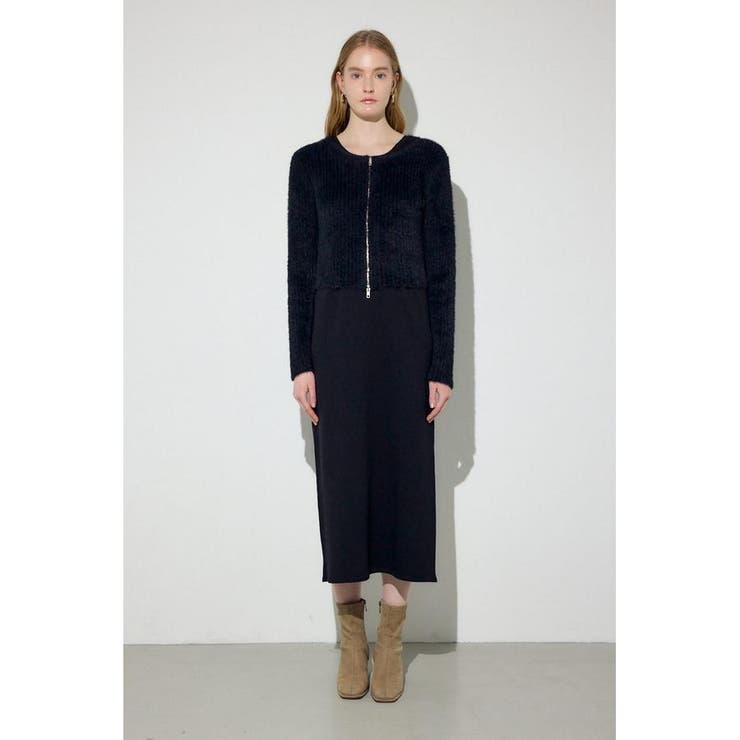 Wジップシャギーカーデセットニットワンピース | AZUL BY MOUSSY | 詳細画像4 