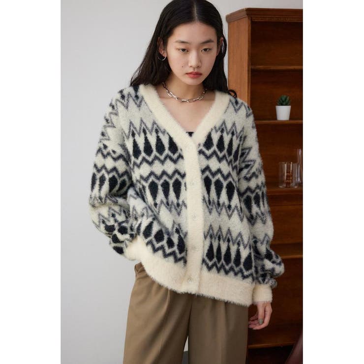 柄シャギーニットカーディガン | AZUL BY MOUSSY | 詳細画像2 