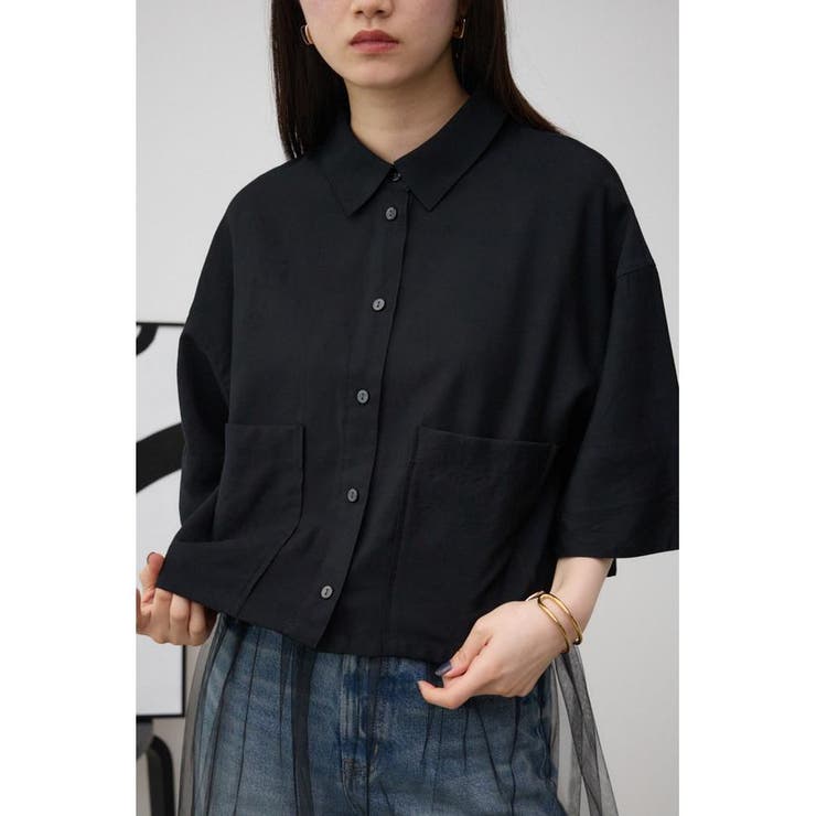 BLK | ワイドスリーブ五分袖ツイルシャツ | AZUL BY MOUSSY