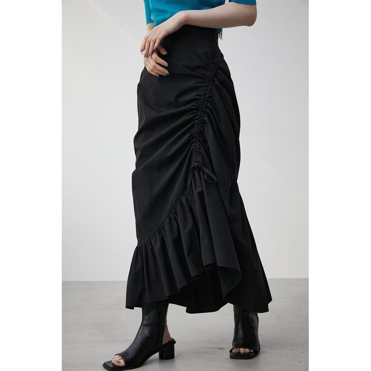 BLK | ASYMMETRY FRILL GATHER SKIRT | AZUL BY MOUSSY