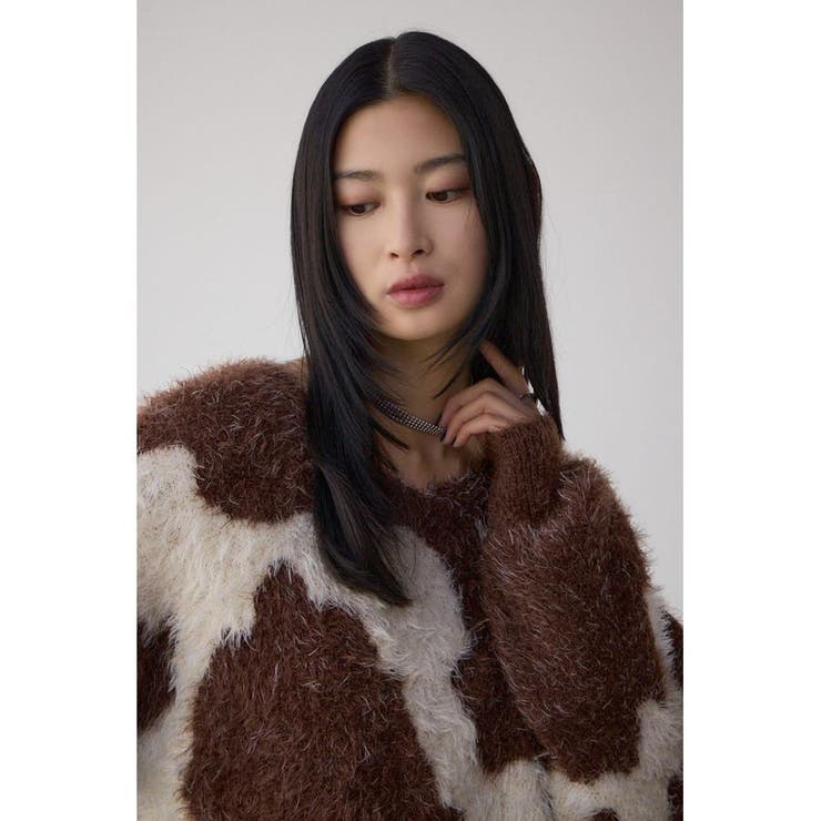 ニュアンスカウ柄Vネックニットトップス | AZUL BY MOUSSY | 詳細画像1 