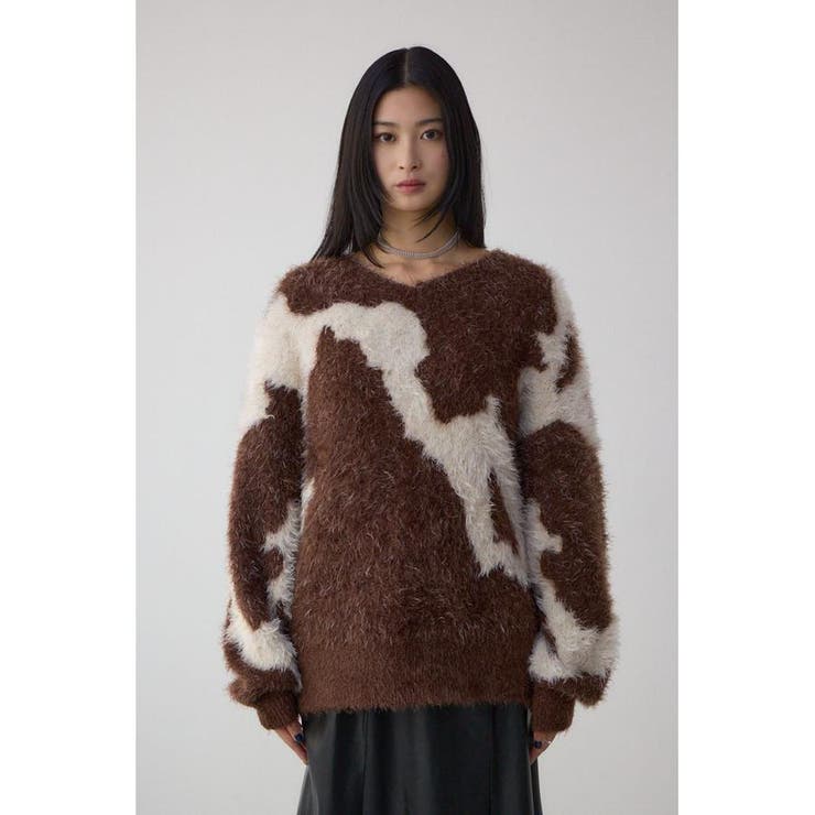 ニュアンスカウ柄Vネックニットトップス | AZUL BY MOUSSY | 詳細画像4 