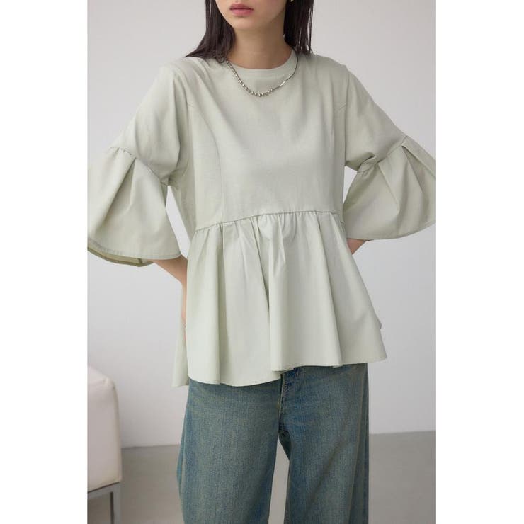L/GRN1 | タックスリーブ半袖デザインカットトップス | AZUL BY MOUSSY