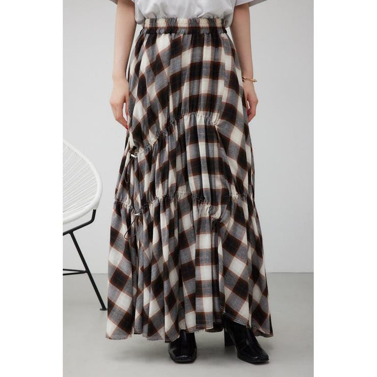 MOUSSY マウジー サイドプリーツ チェック スカート ネイビー MOUSSY マウジー サイドプリーツ チェック スカート ネイビー