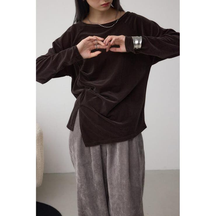 D/BRN3 | ベロアアシメカットトップス | AZUL BY MOUSSY