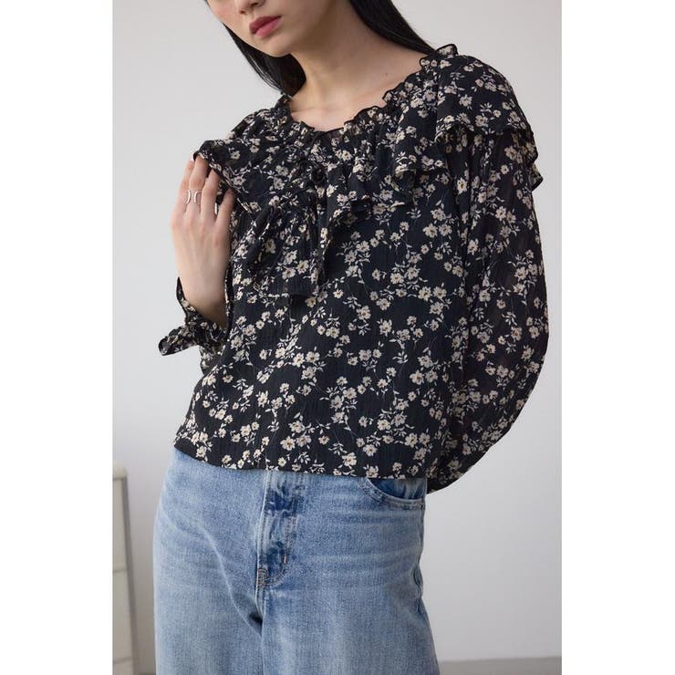 柄BLK5 | シアーチェックフラワー柄ブラウス | AZUL BY MOUSSY