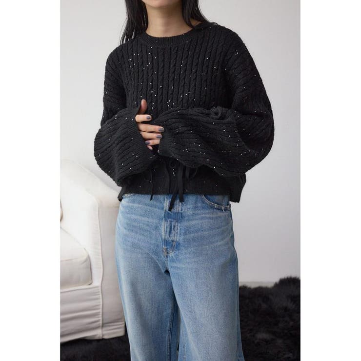 BLK | ドロストリングスパンコールラメニット | AZUL BY MOUSSY
