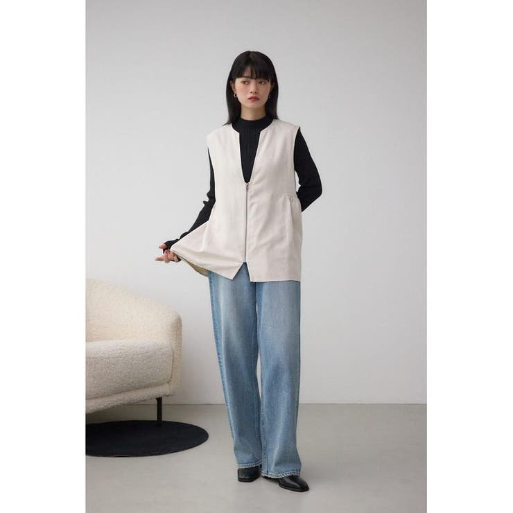 Vネックスエードギャザーベスト | AZUL BY MOUSSY | 詳細画像3 