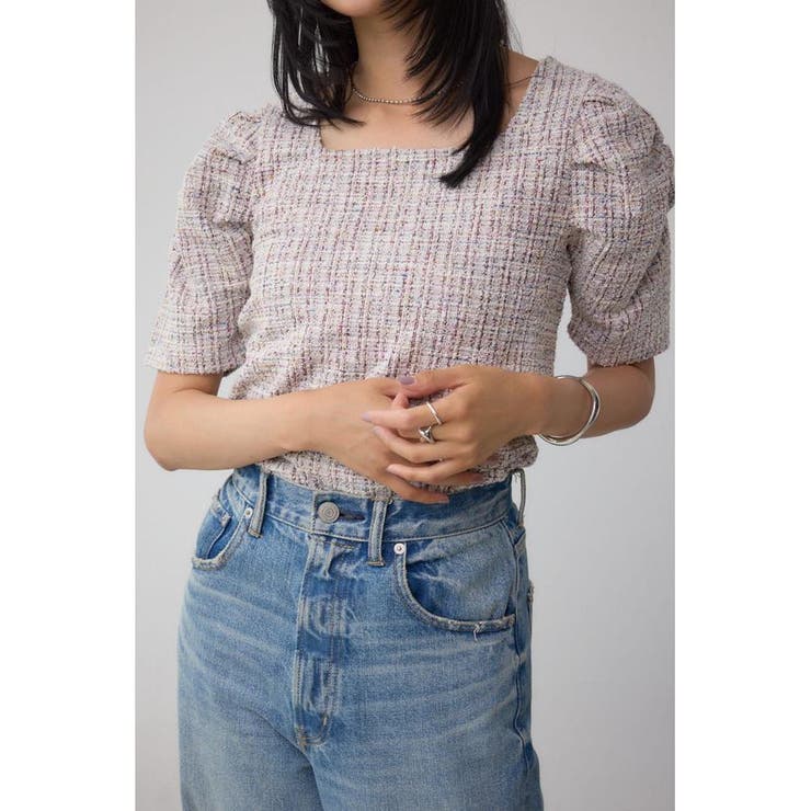 RED | カットツイード袖ギャザートップス | AZUL BY MOUSSY