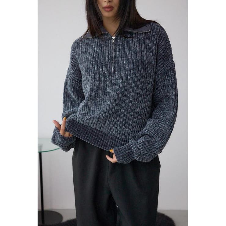 C.GRY | ラメベロアハーフZIPニットトップス | AZUL BY MOUSSY