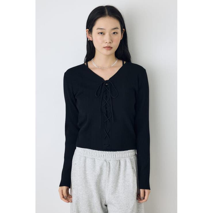 フェイクレイヤードレースアップニット | AZUL BY MOUSSY | 詳細画像1 