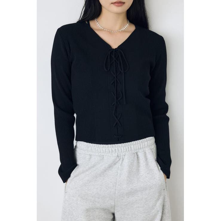 フェイクレイヤードレースアップニット | AZUL BY MOUSSY | 詳細画像2 