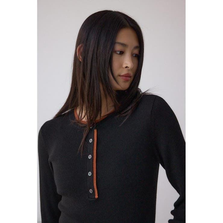 格上げ ヘンリーネックデザインニットトップス | AZUL BY MOUSSY | 詳細画像1 