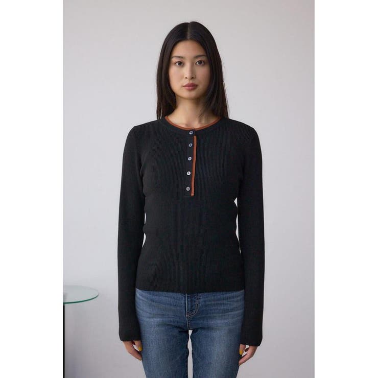 格上げ ヘンリーネックデザインニットトップス | AZUL BY MOUSSY | 詳細画像4 