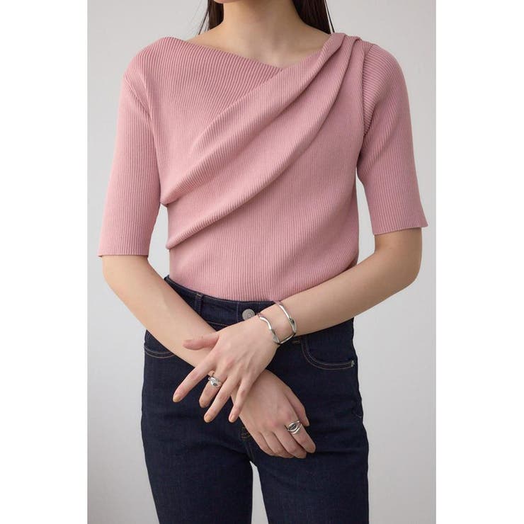PNK | ドレープデザイン5分袖リブニット | AZUL BY MOUSSY