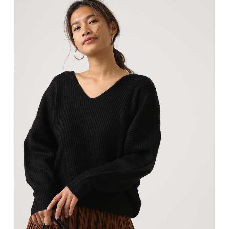 リブニットVネックルーズプルオーバー[品番：AZLW0014261]｜AZUL BY