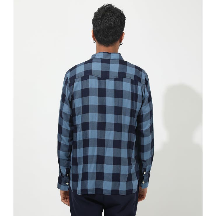 whizlimited ブロックチェックシャツ　ブルー AntonucciPureCotton 綿100%ネイビーブロックチェック・カッタウェイ