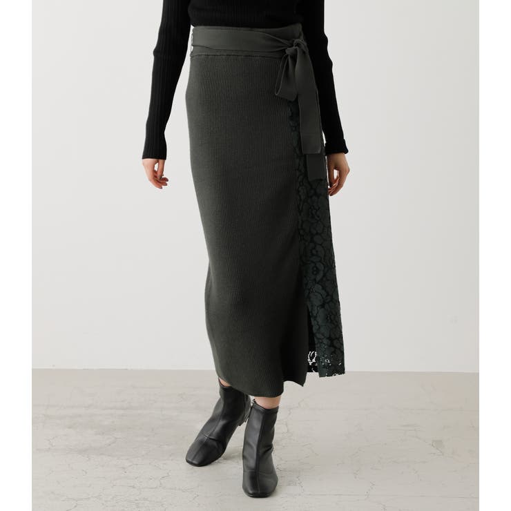 LACE DOCKING KNIT SKIRT/レースドッキングニットスカート[品番