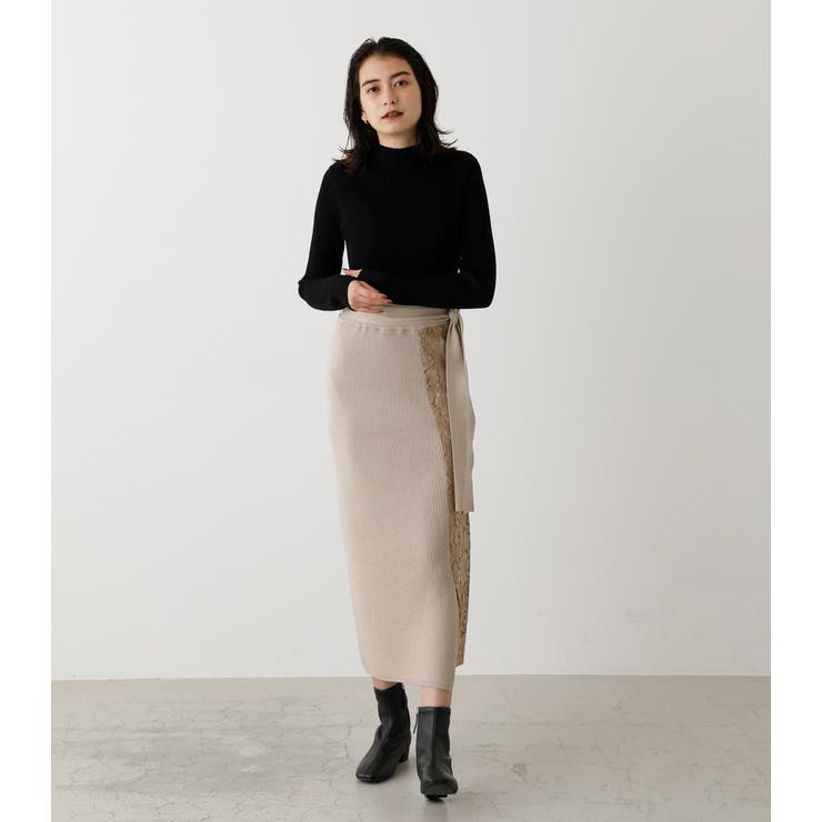LACE DOCKING KNIT SKIRT/レースドッキングニットスカート[品番