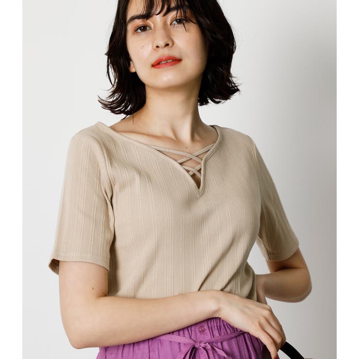 HEART NECK LACE UP TOPS/ハートネック | AZUL BY MOUSSY | 詳細画像1 
