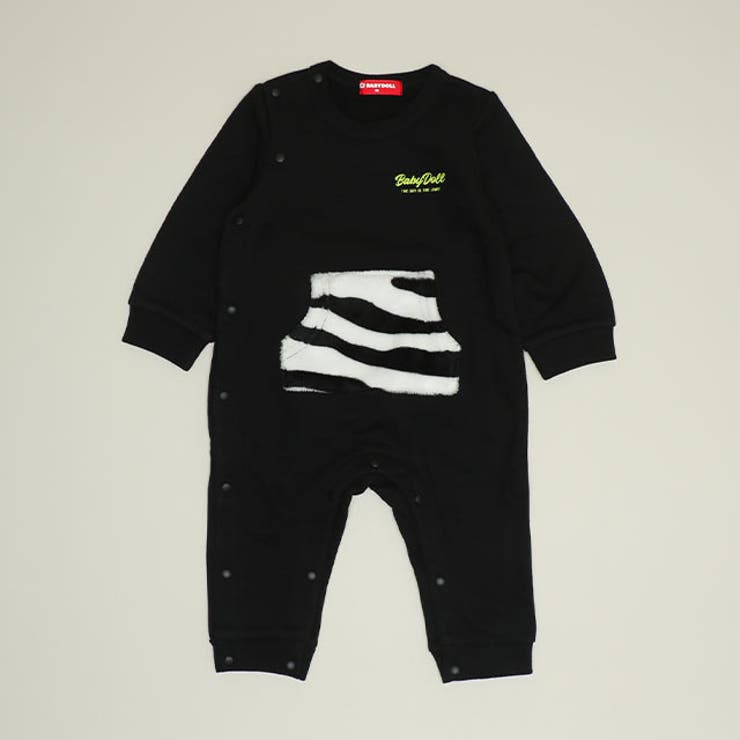 ブラック | ゼブラ柄ポケットロンパース 9011B | BABYDOLL