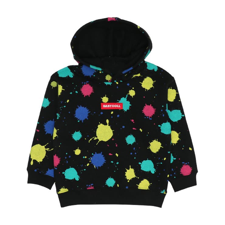 ブラック | ペイント総柄裏起毛パーカー 9120K | BABYDOLL