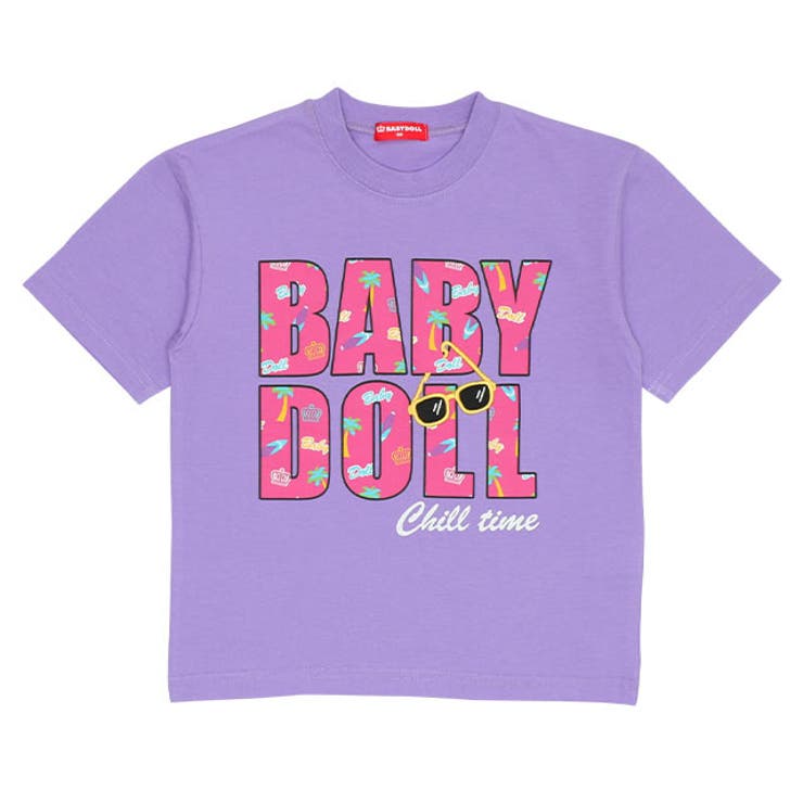 パープル | 親子お揃い サングラスワッペンロゴTシャツ 9523K | BABYDOLL