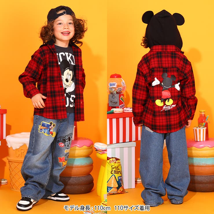 【S30 ウィンター】 ディズニー シャツドッキング ワンピース 9682K ベビードール BABYDOLL 子供服 ベビー キッズ 女の子  DISNEY★Collection 長袖 ミニー デニムシャツ チェックシャツ なりきり コスプレ ハロウィン 衣装 仮装 コスチューム クリスマス  | 