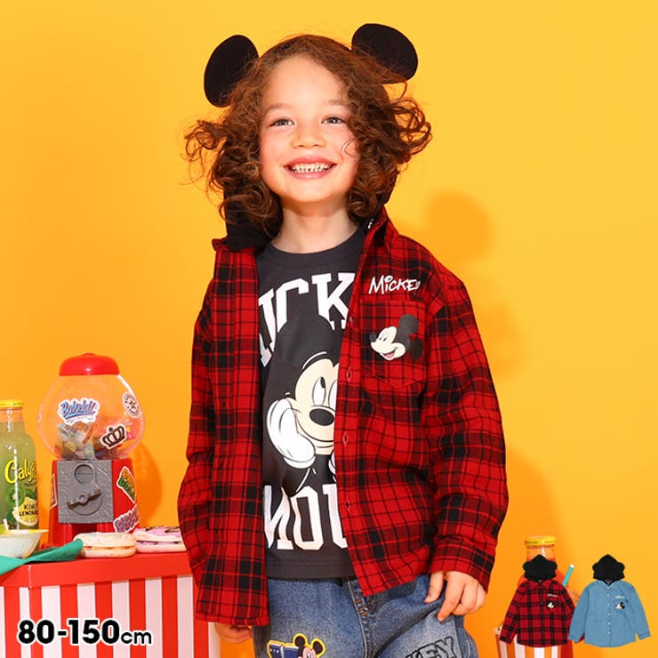 【S30 ウィンター】 ディズニー シャツドッキング ワンピース 9682K ベビードール BABYDOLL 子供服 ベビー キッズ 女の子  DISNEY★Collection 長袖 ミニー デニムシャツ チェックシャツ なりきり コスプレ ハロウィン 衣装 仮装 コスチューム クリスマス  | 