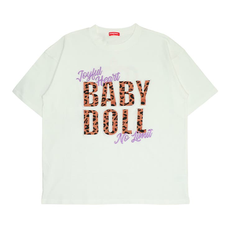ホワイト | 親子お揃い ヒョウ柄貼付ロゴTシャツ 0544A | BABYDOLL