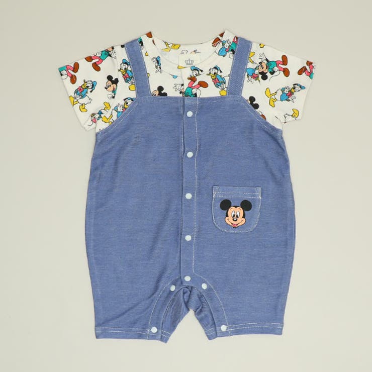 ミッキー | ディズニー 総柄サロペット風ロンパース 1209B | BABYDOLL