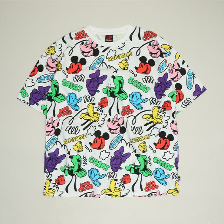 ホワイト | 親子お揃い ディズニー カラフル総柄Tシャツ 1333A | BABYDOLL