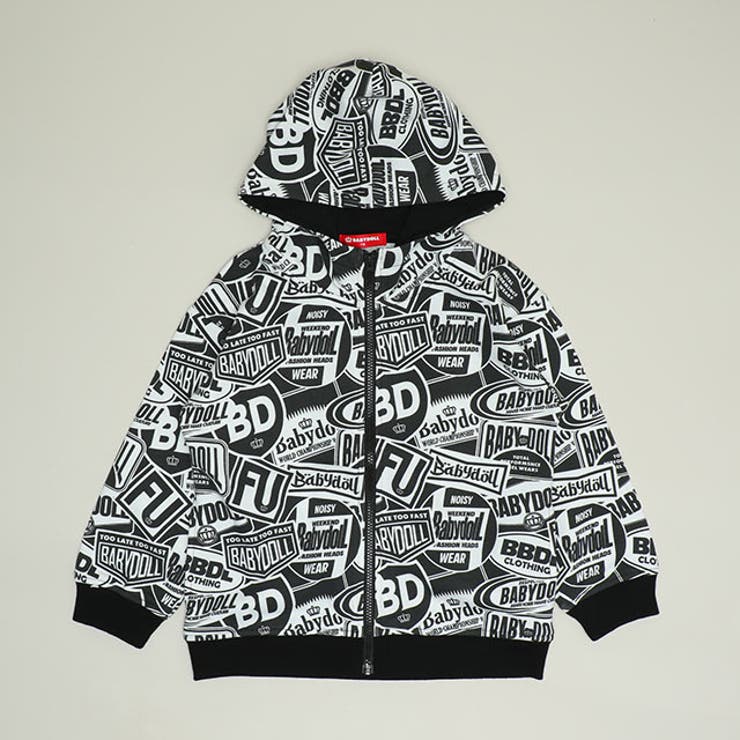 ブラック | ステッカー総柄ジップパーカー 1386K | BABYDOLL