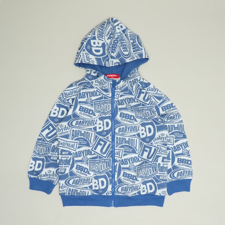 ブルー | ステッカー総柄ジップパーカー 1386K | BABYDOLL